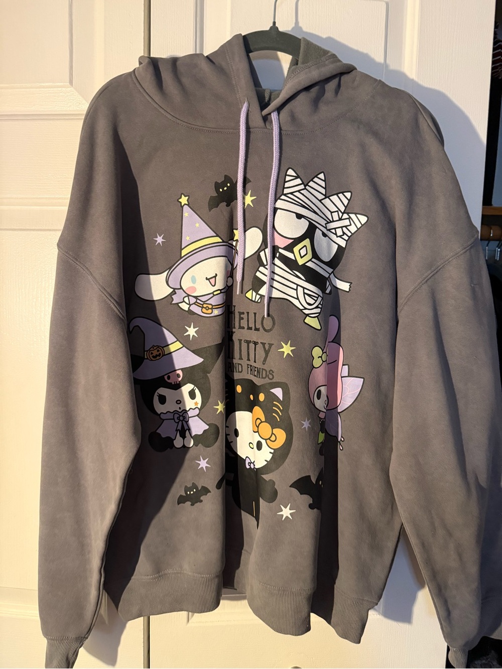 Hello Kitty Gray Pullover Hoodie with Pastel Character Accents